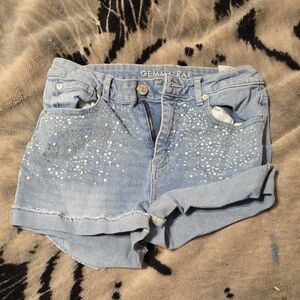 Blue Denim Shorts with Rhinestone Accents